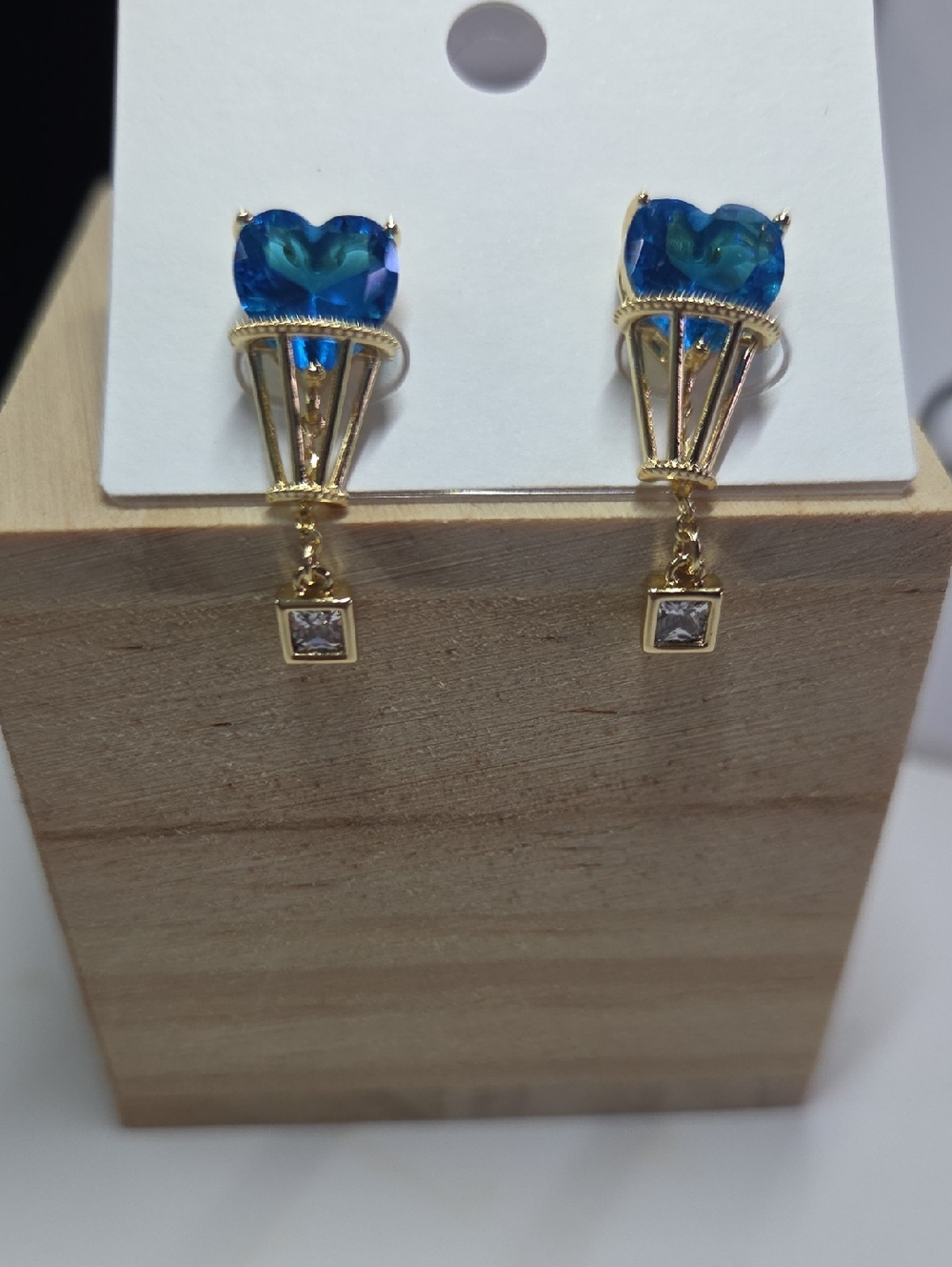 Gold-Plated Blue Crystal Drop Earrings